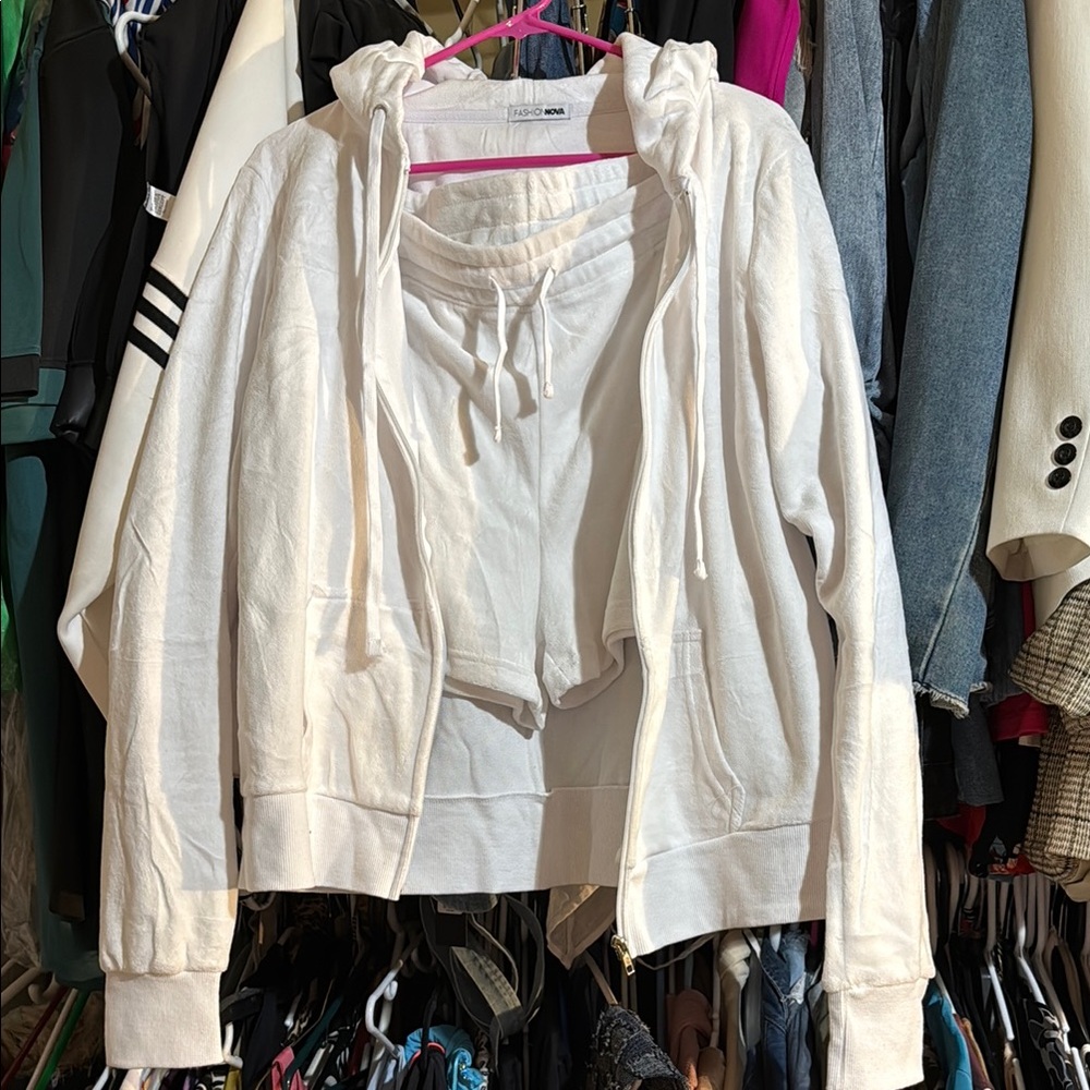 Women's White velour short set